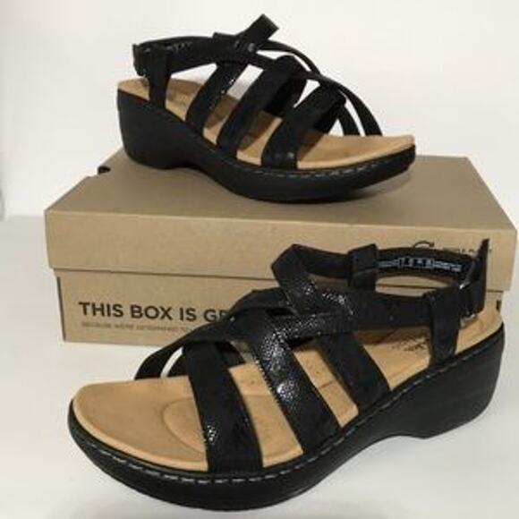 Clarks Collection Strappy Sandals Merliah Rose Black Interest - Picture 1 of 9